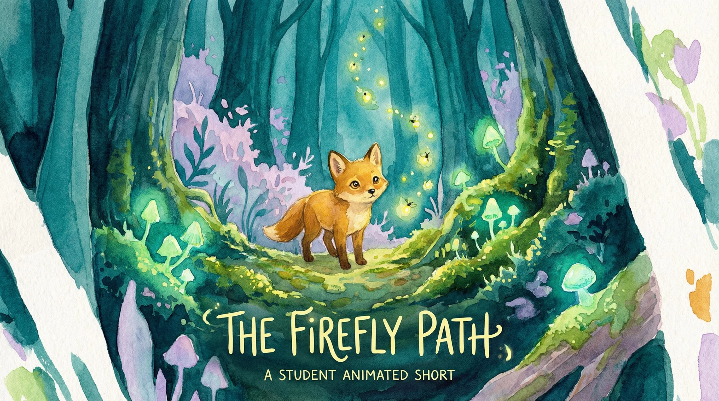 学生动画短片《萤火之路》- 水彩风格森林冒险动画作品展映
